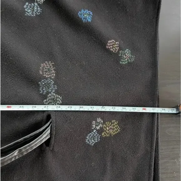 Desigual Black Embroidery Loose Fit Full Zip Belt Poncho Coat, size OS